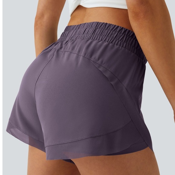 Halara purple midrise flowy, two in one running shorts, medium, new - Picture 2 of 11